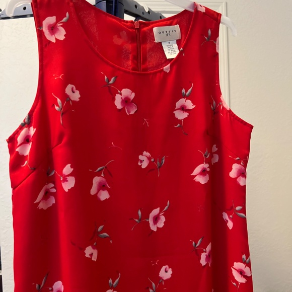 Outfit J P R Red with Flower Print 100% Polyester Sleeveless Shift Dress Size S - Picture 4 of 7